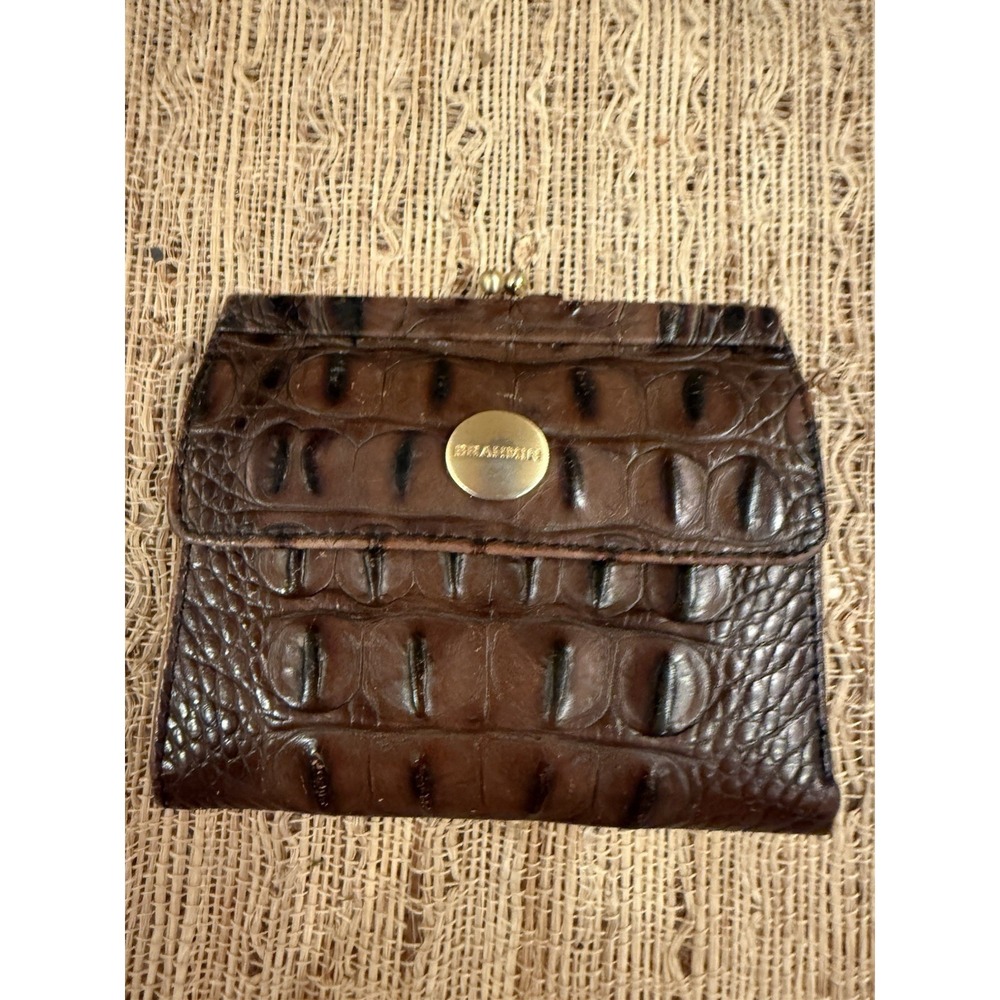 Brahmin‎ Melbourne Brown Croc Embossed Coin Snap Lock Bi Fold Wallet
